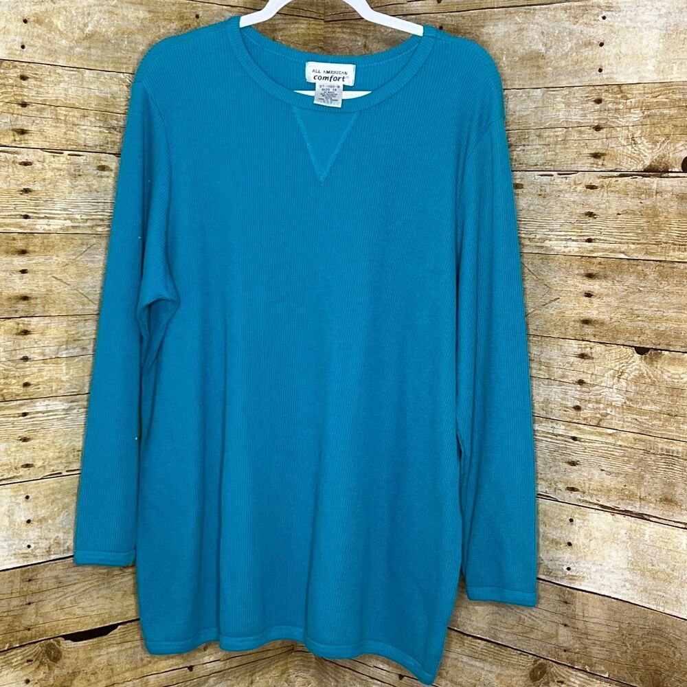 ALL AMERICAN COMFORT CASUAL ROUND NECK WAFFLE KNIT SOLID COLOR SHIRT SIZE 1X